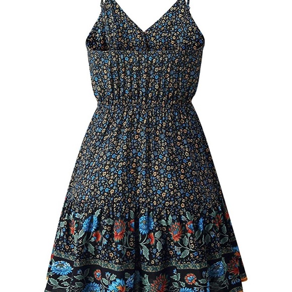 Blue spaghetti strap floral boho summer dress - Picture 4 of 6